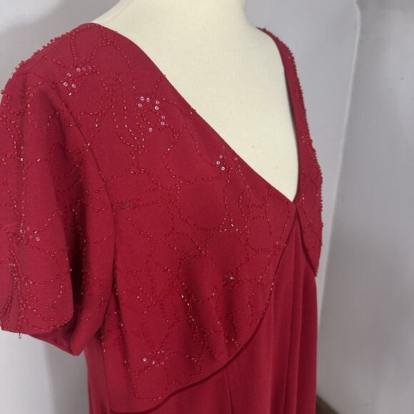 Adrianna Papell Plus Beaded Flutter Sleeve Cocktail Dress Red 20W Formal Holiday - Picture 9 of 10